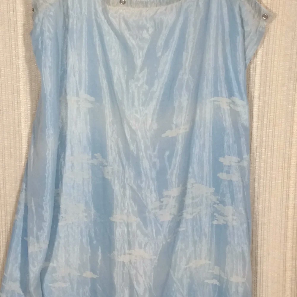 Vintage 70’s Fabric Blue & White Shower Curtain Trees & Clouds